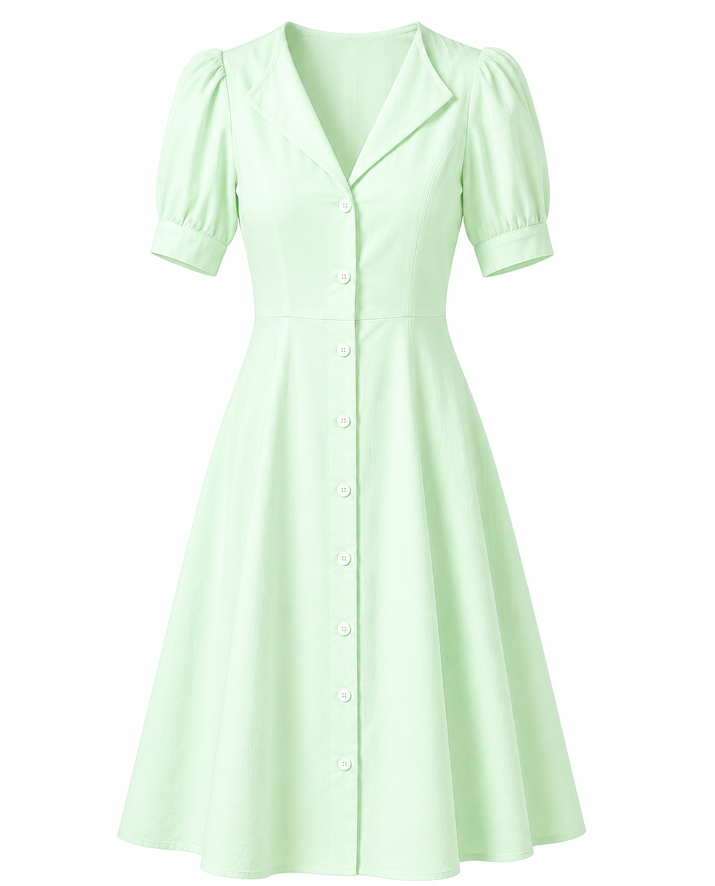 Puff Sleeve Linen Dress - Midi Length