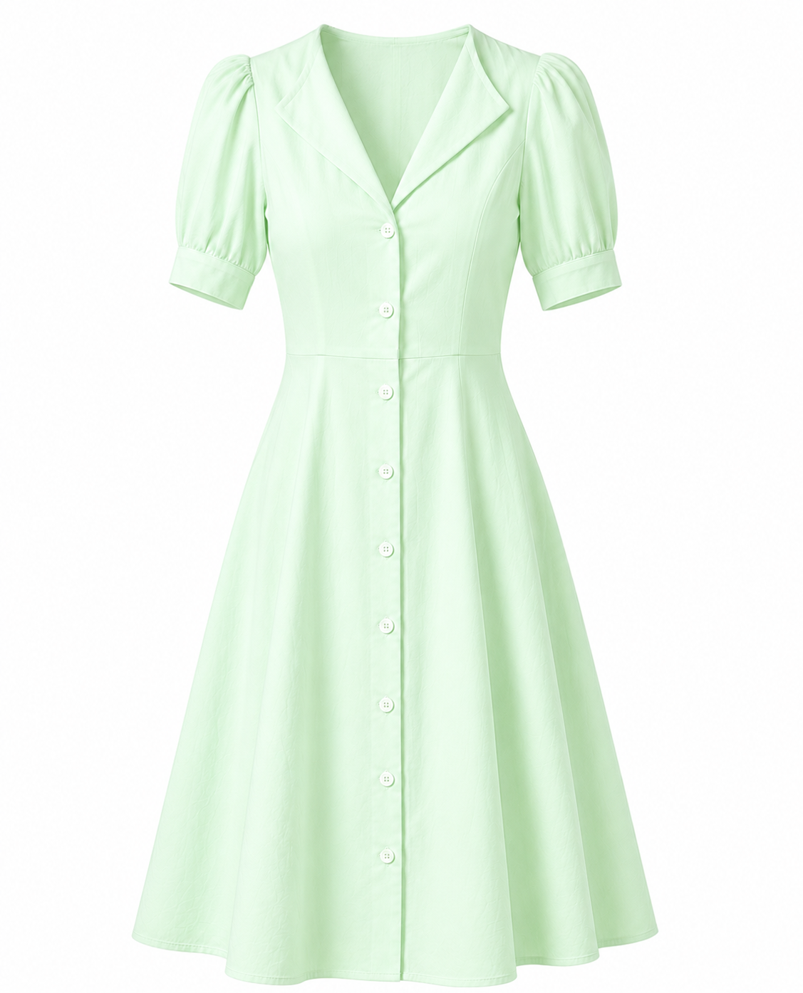 Puff Sleeve Linen Dress - Midi Length