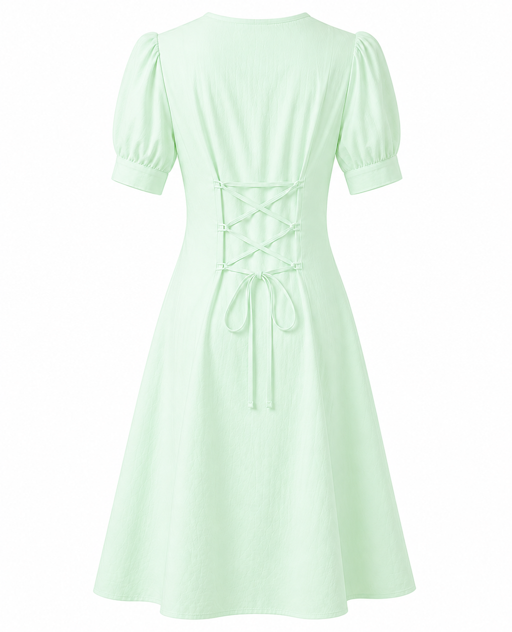 Puff Sleeve Linen Dress - Midi Length