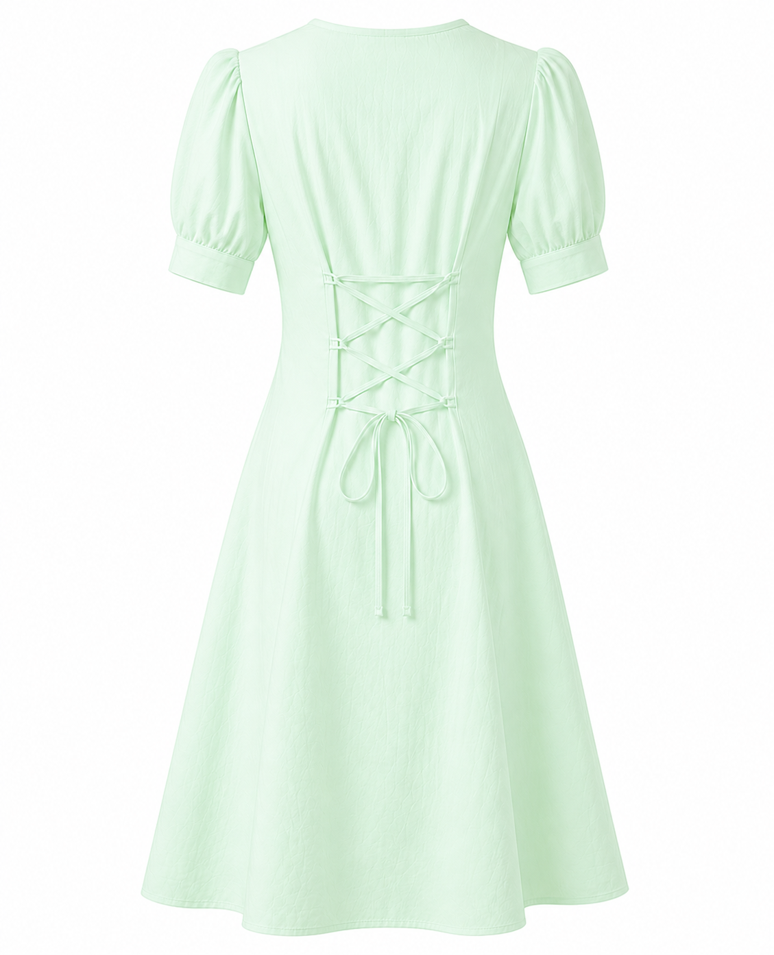 Puff Sleeve Linen Dress - Midi Length