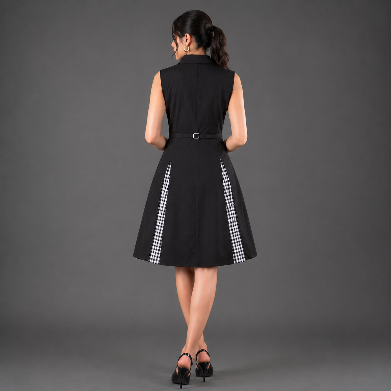 Checks Panel Short Shirt Dress