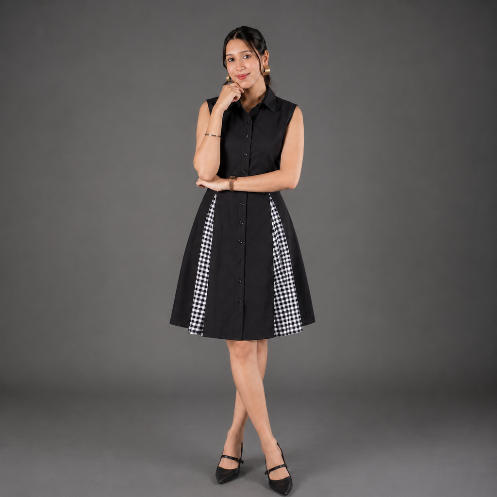 Checks Panel Short Shirt Dress