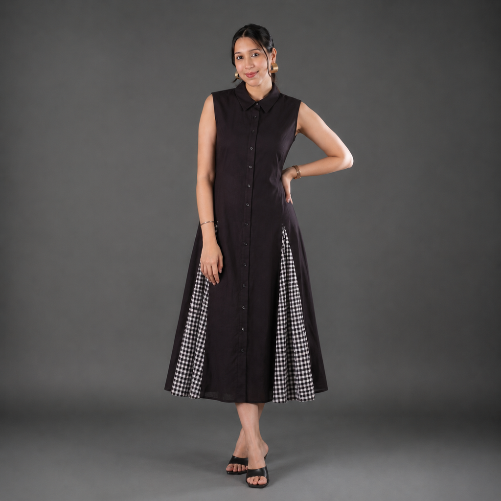 Checks Panel Shirt Dress
