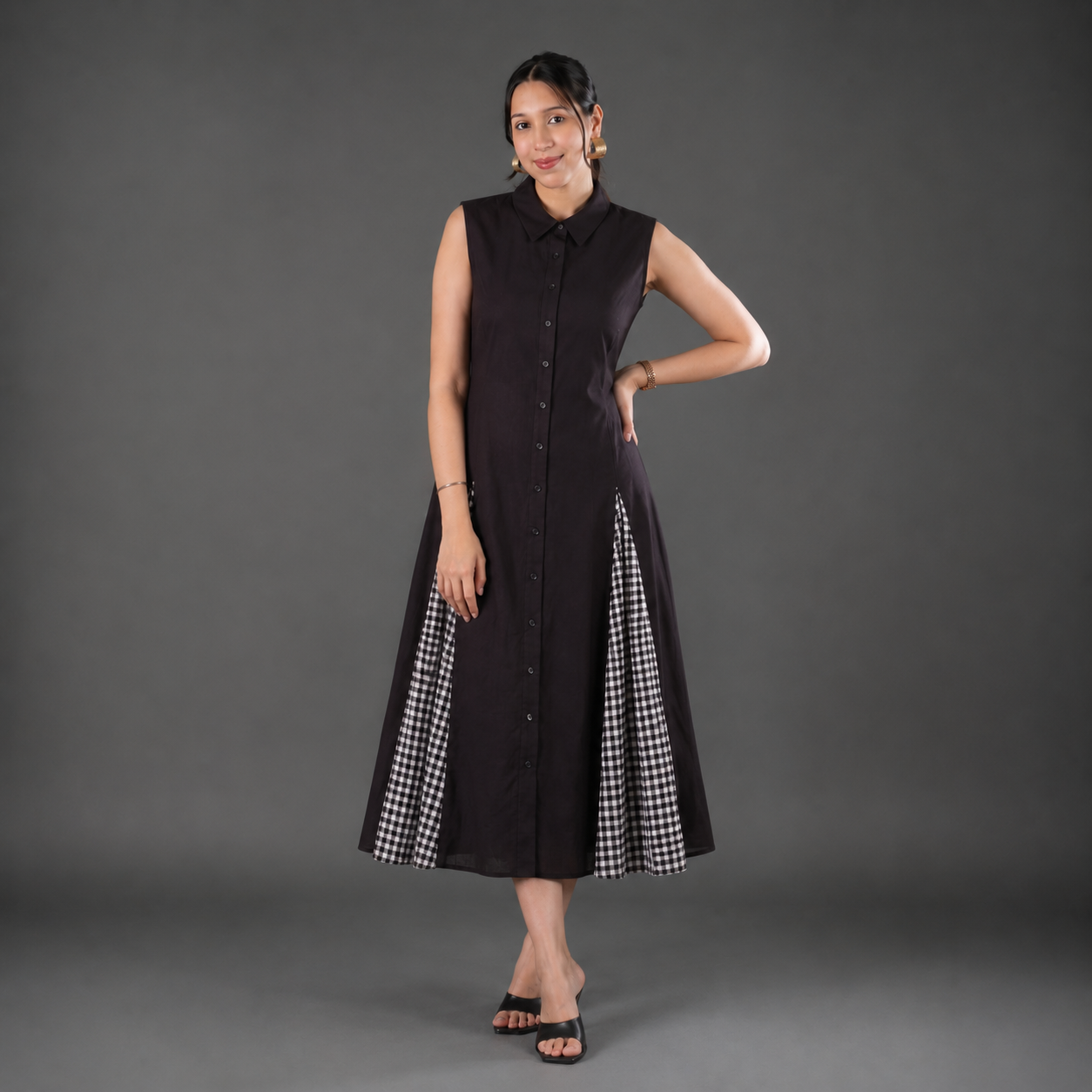 Checks Panel Shirt Dress