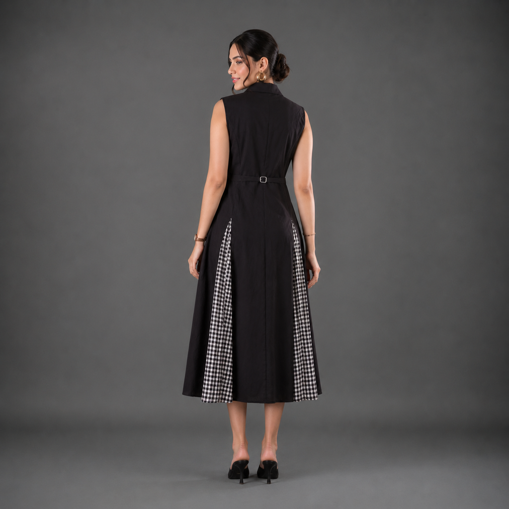 Checks Panel Shirt Dress