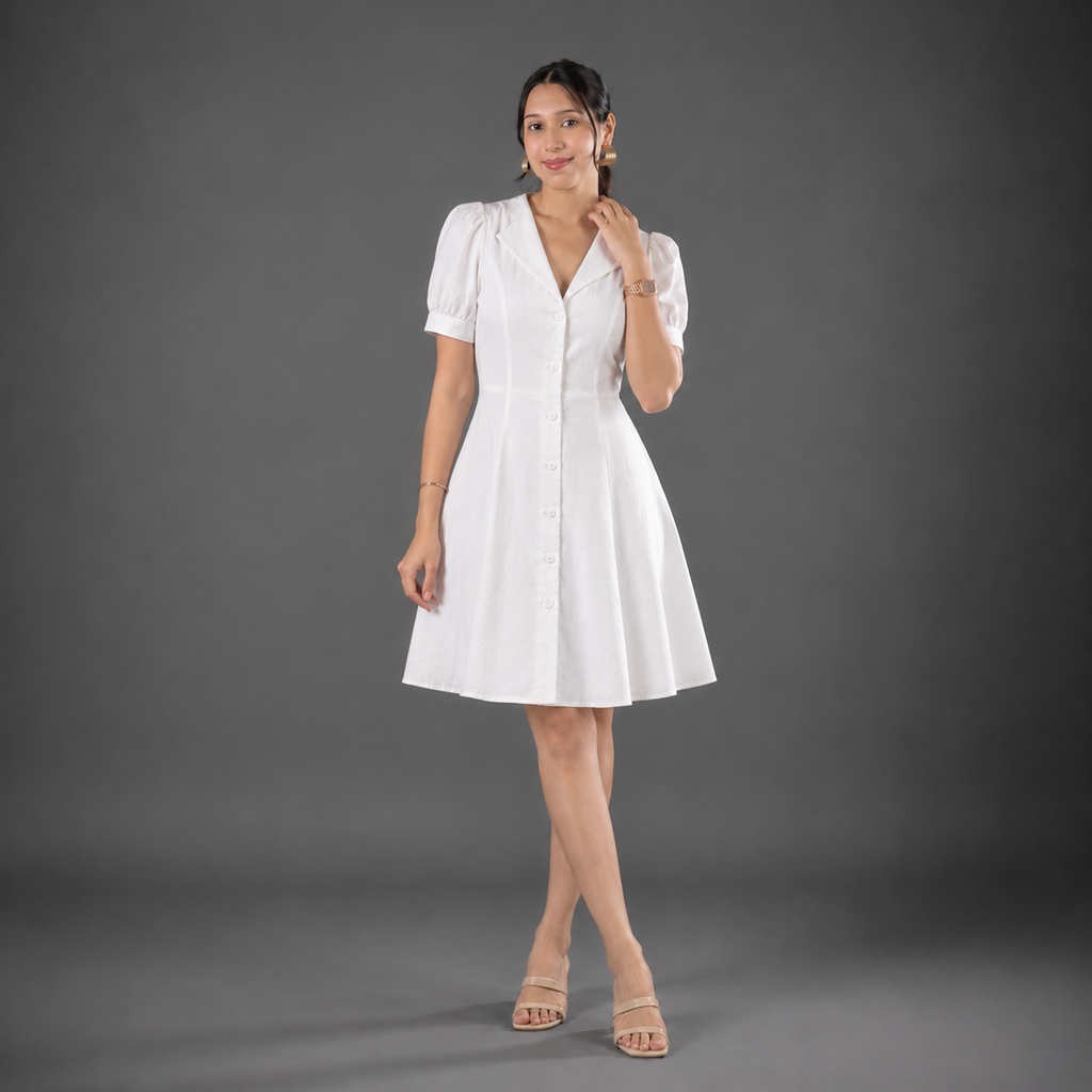 Puff Sleeve Linen Mini Dress
