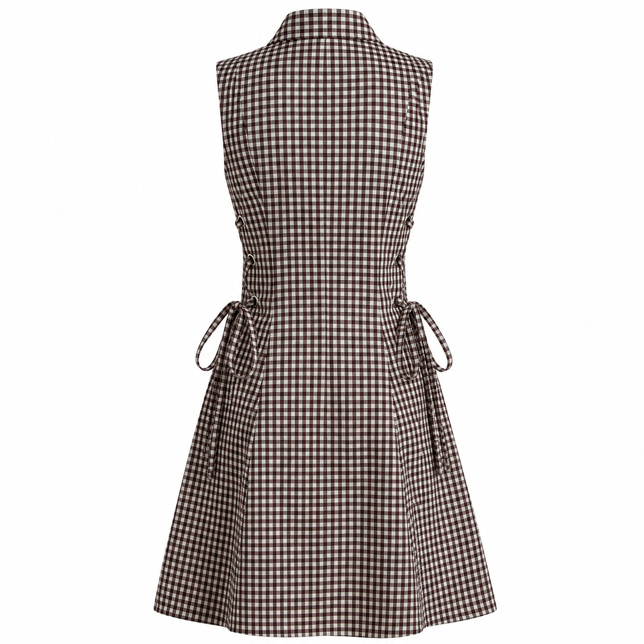 Brown Check Short Tie Waist Dress