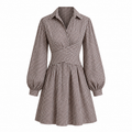 Brown Checks Short Wrap Dress-Cotton