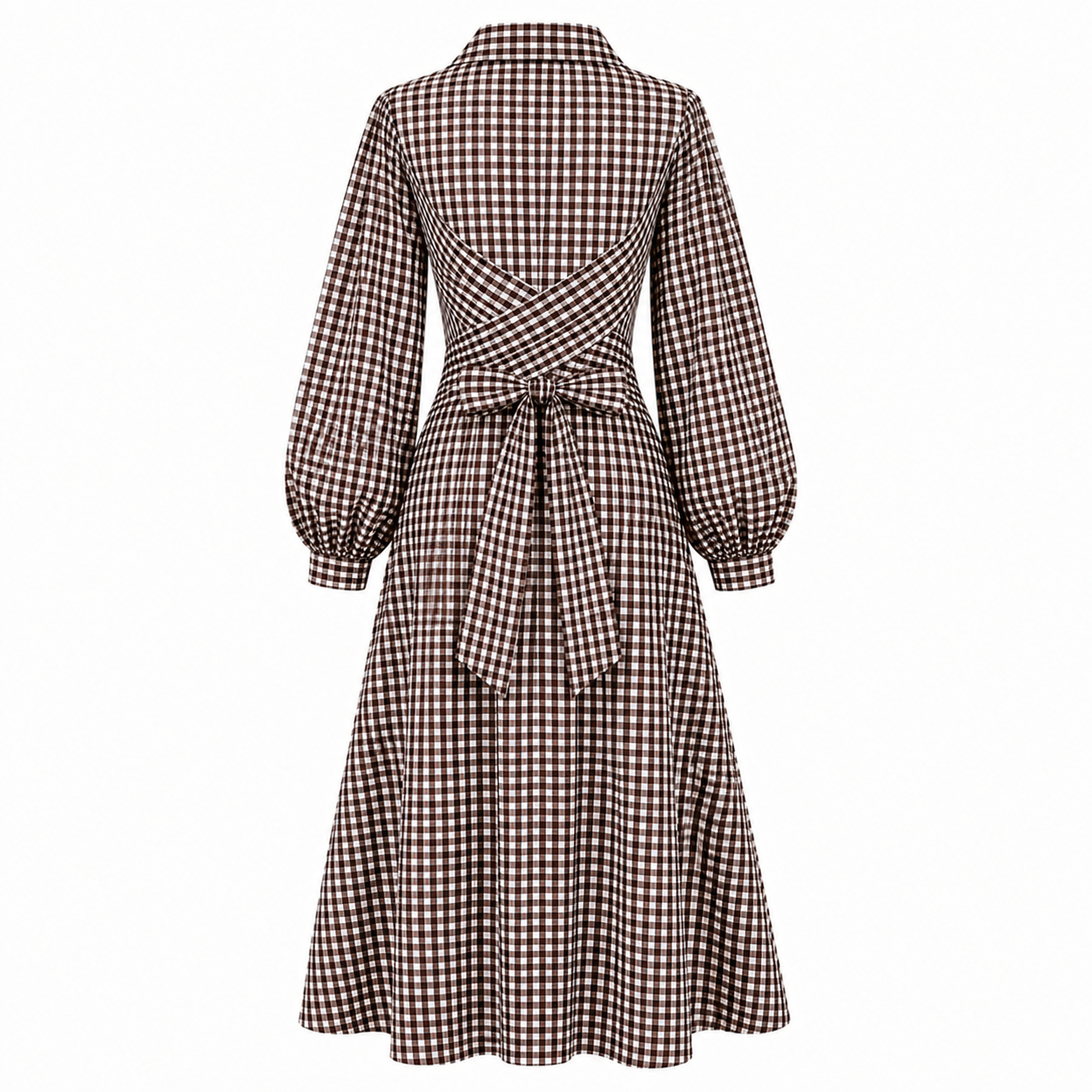Cotton Brown Check Wrap Dress