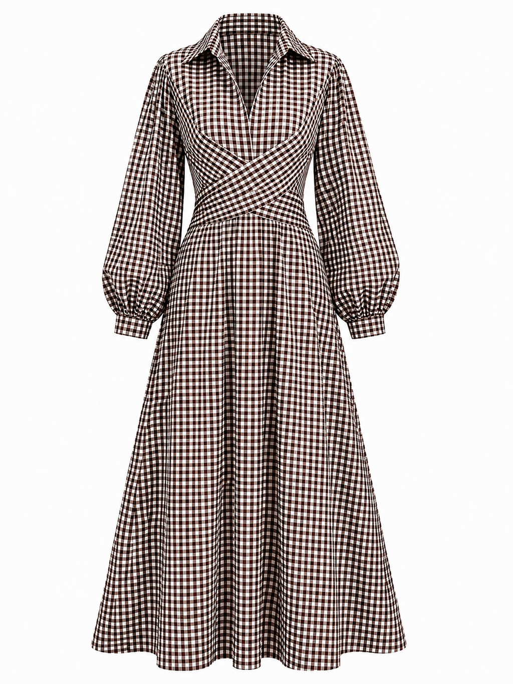 Cotton Brown Check Wrap Dress