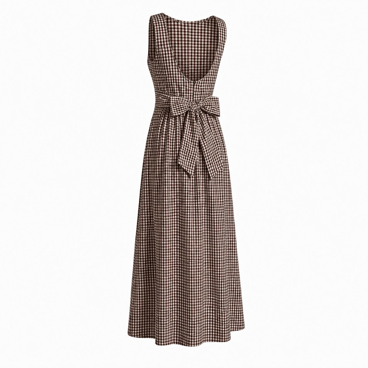 Cotton Brown Check Tie Back Dress