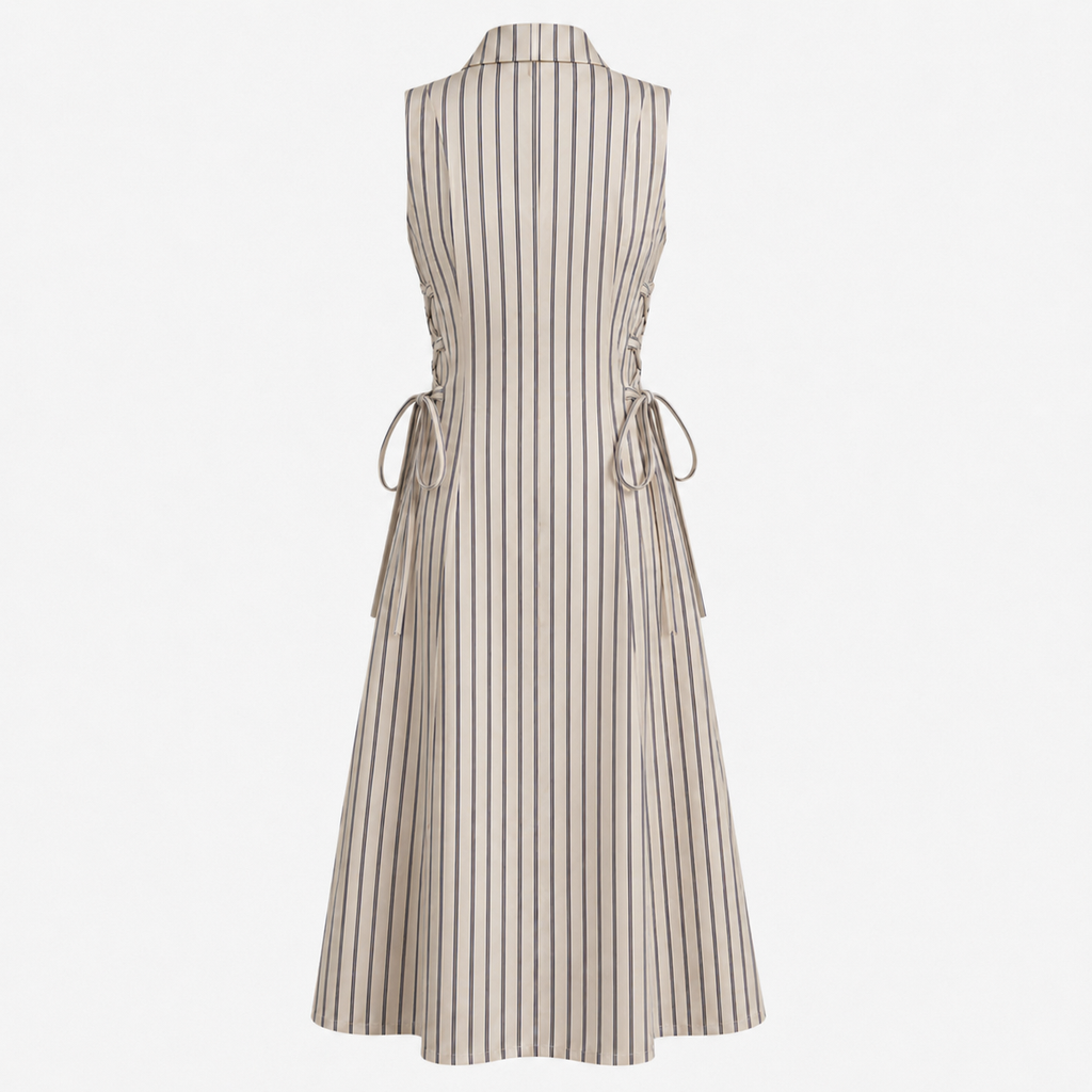 Beige Stripe Tie waist Dress