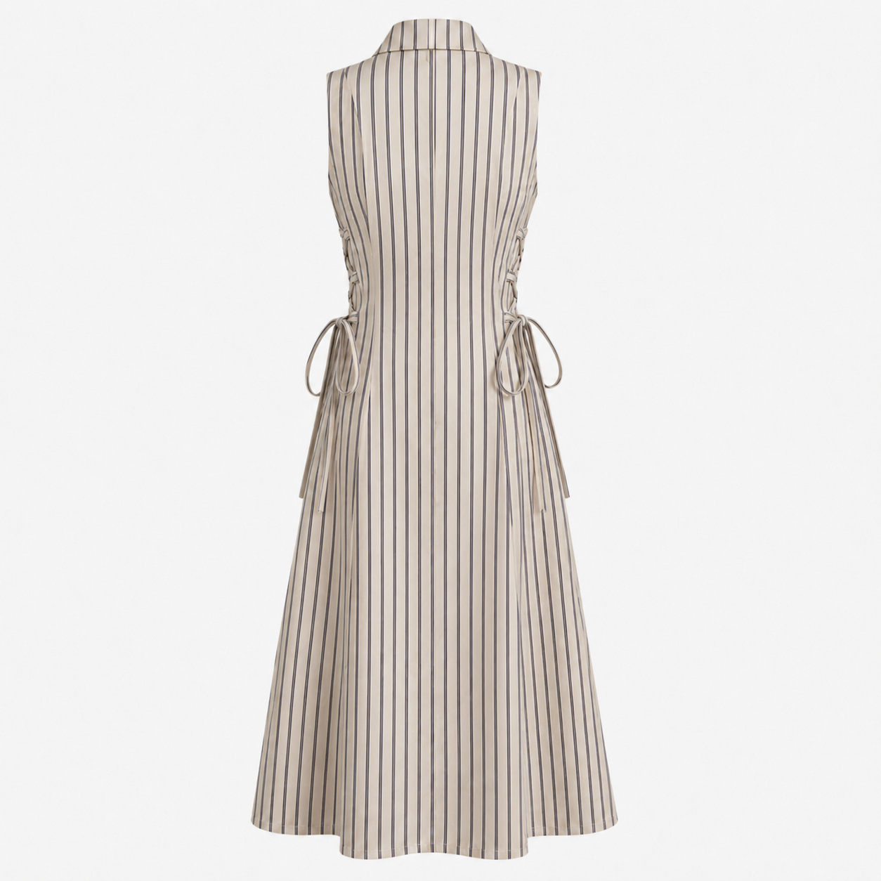 Beige Stripe Tie waist Dress