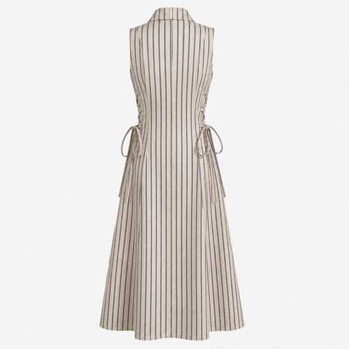 Beige Stripe Tie waist Dress