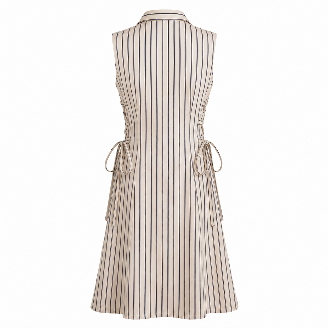 Beige Stripe Short Tie Waist Dress