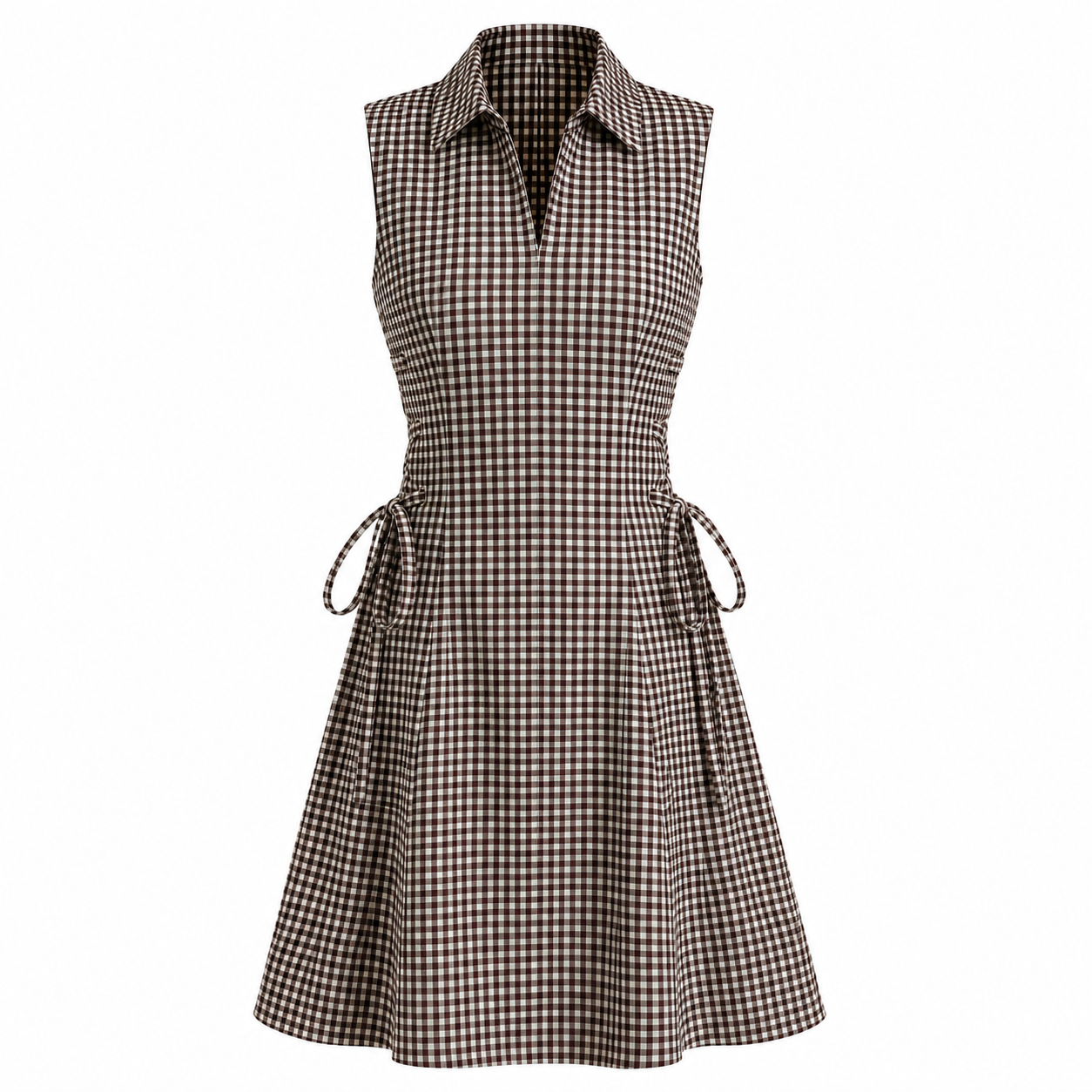 Brown Check Short Tie Waist Dress