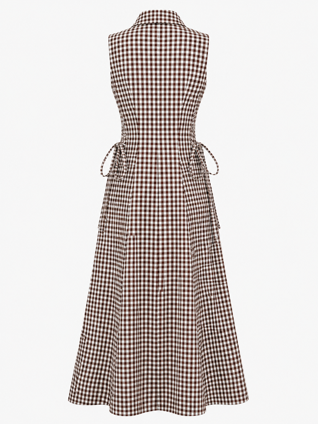 Cotton Brown Check Tie Waist Dress