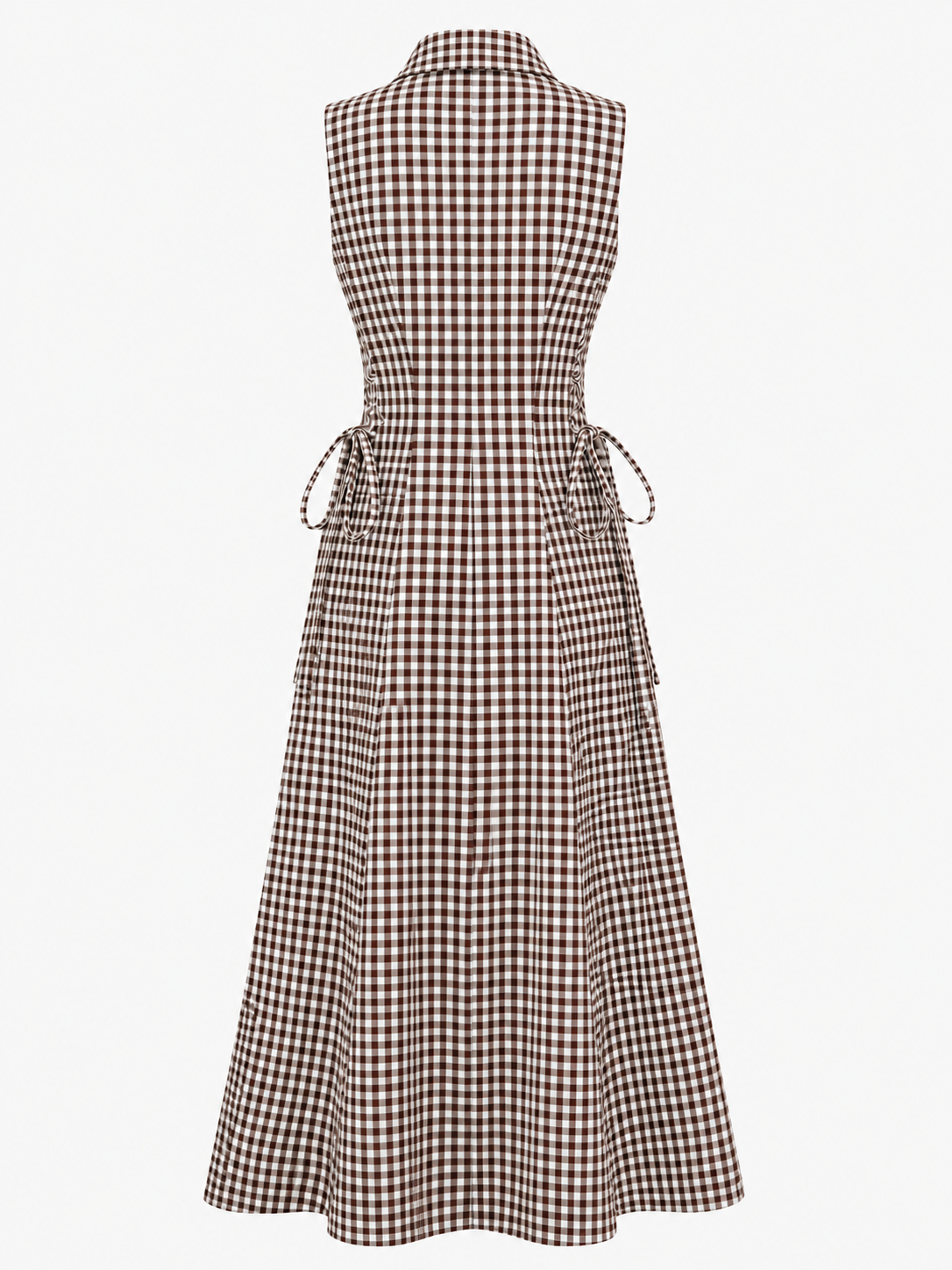 Cotton Brown Check Tie Waist Dress