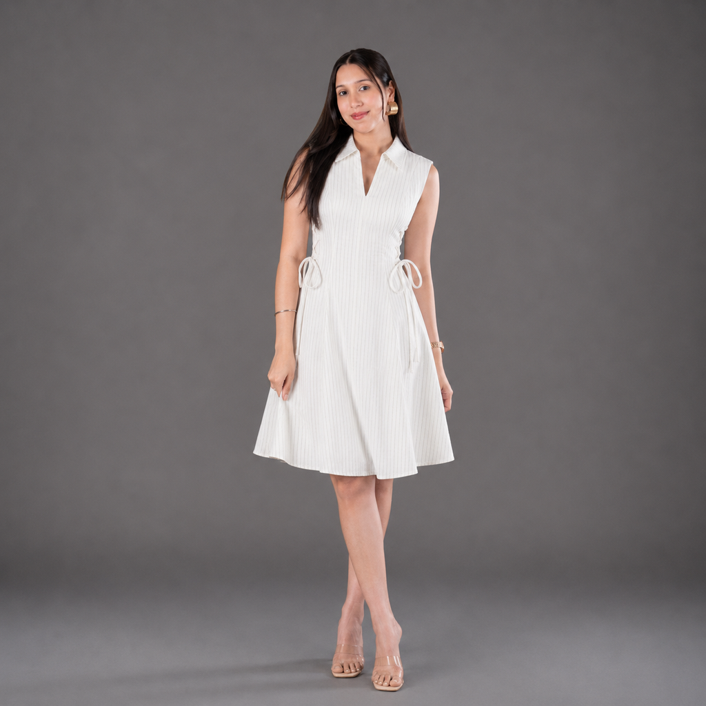 Stripe tie-waist short dress
