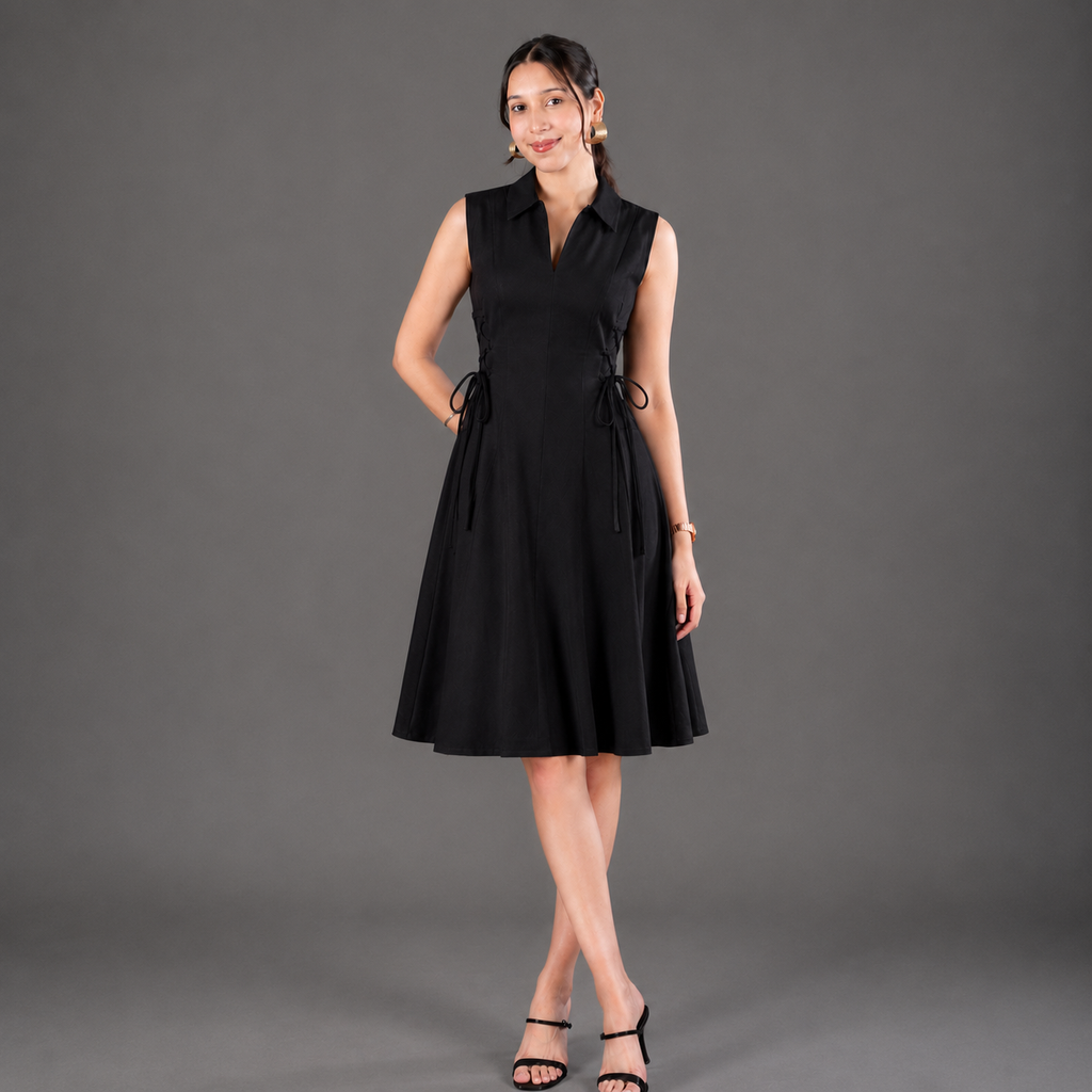 Cotton tie-waist short dress