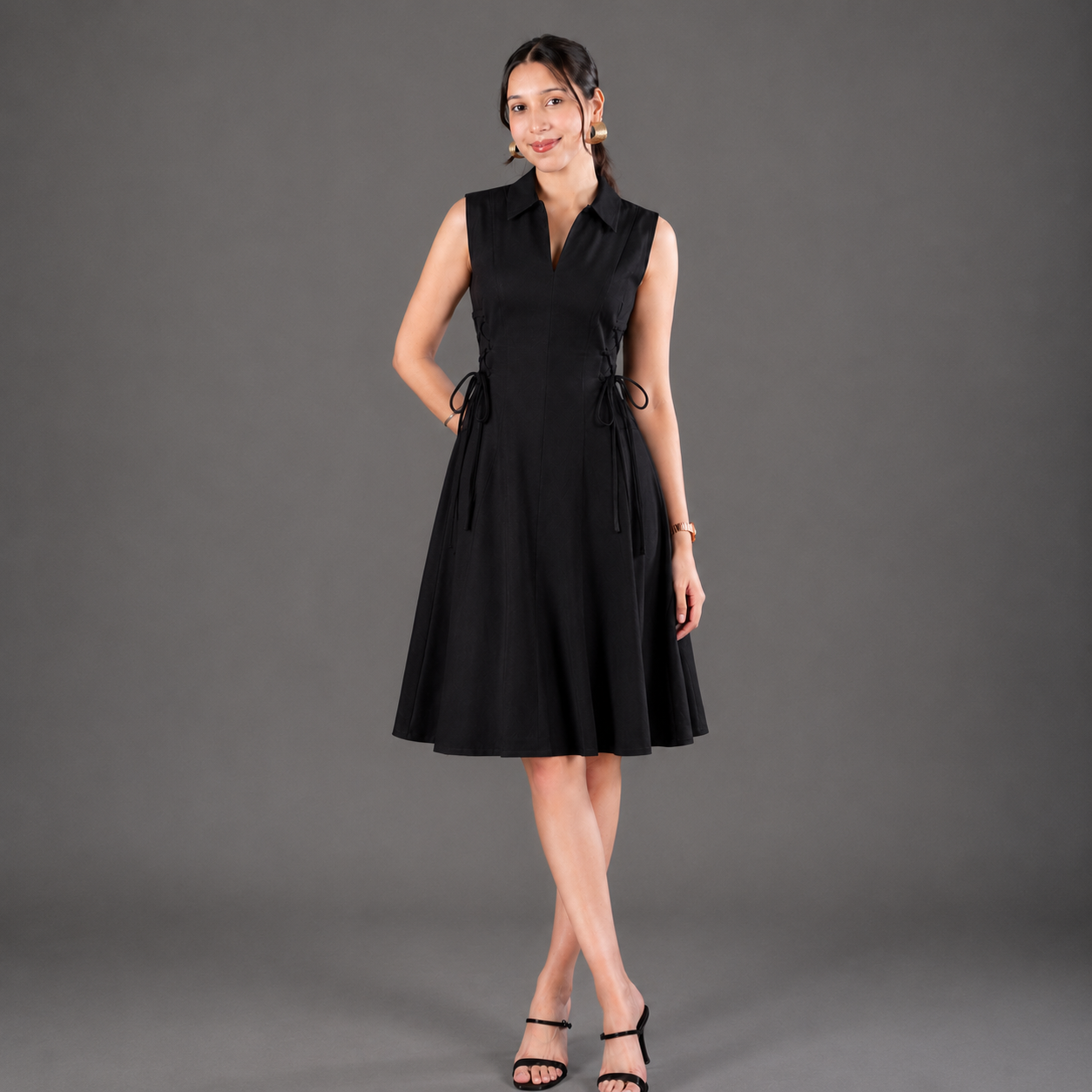 Cotton tie-waist short dress