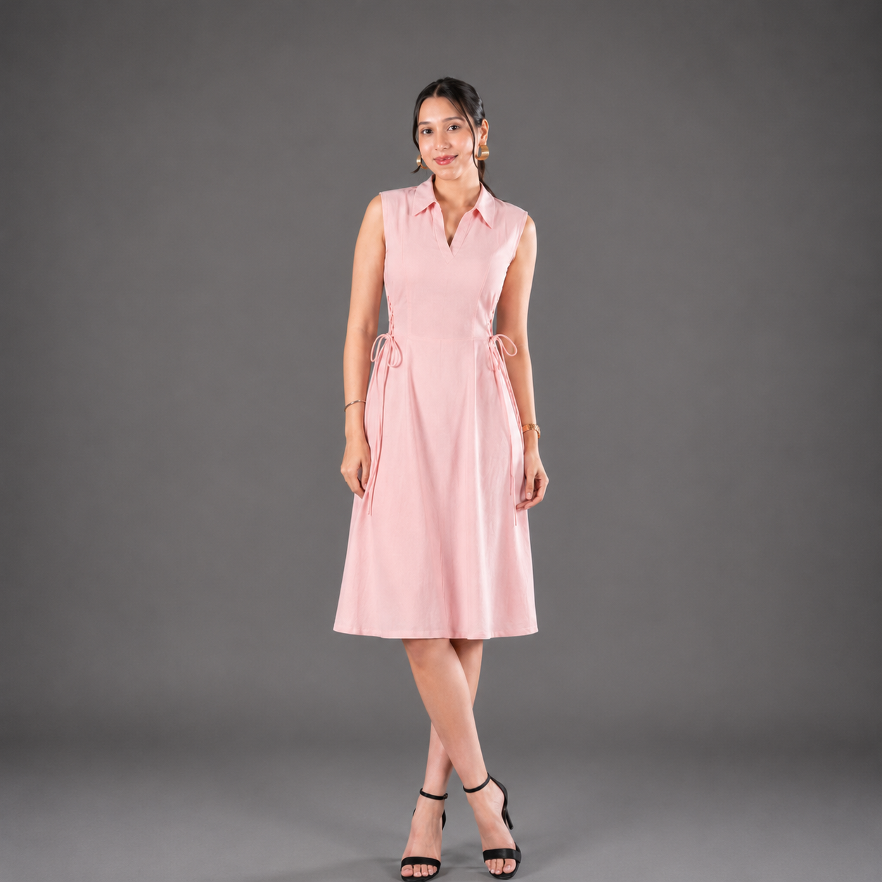 Cotton tie-waist short dress