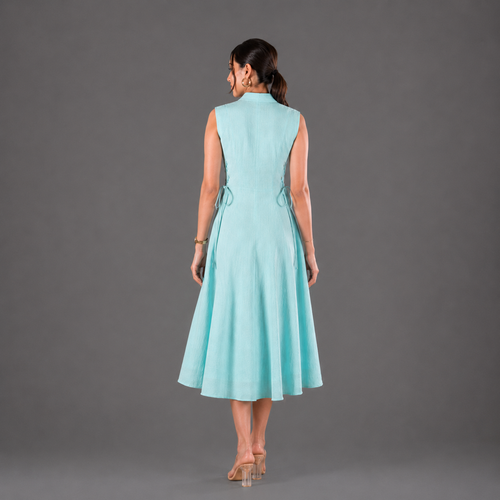 Aqua tie-waist dress- Midi Length