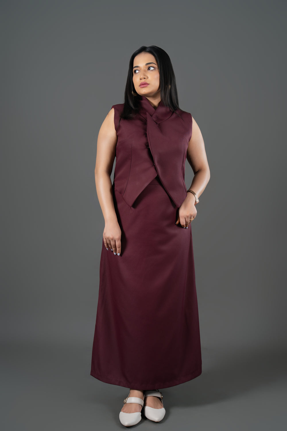 Women's Maroon Midi Skirt
