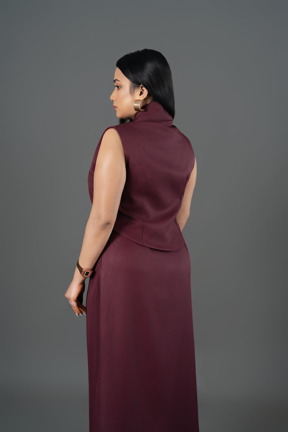 Women’s Maroon Waistcoat & Skirt Co-ord Set – Tailored Formal Two-Piece Set