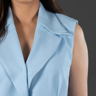 Women’s Blue Long Waistcoat Co-ord Set – Tailored Sleeveless Trouser Set