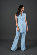 Women’s Blue Long Waistcoat Co-ord Set – Tailored Sleeveless Trouser Set