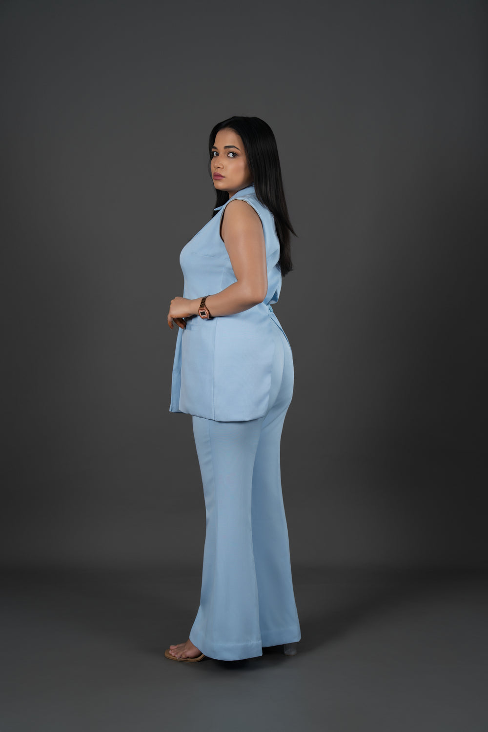 Women's Sky Blue Flared Formal Pants