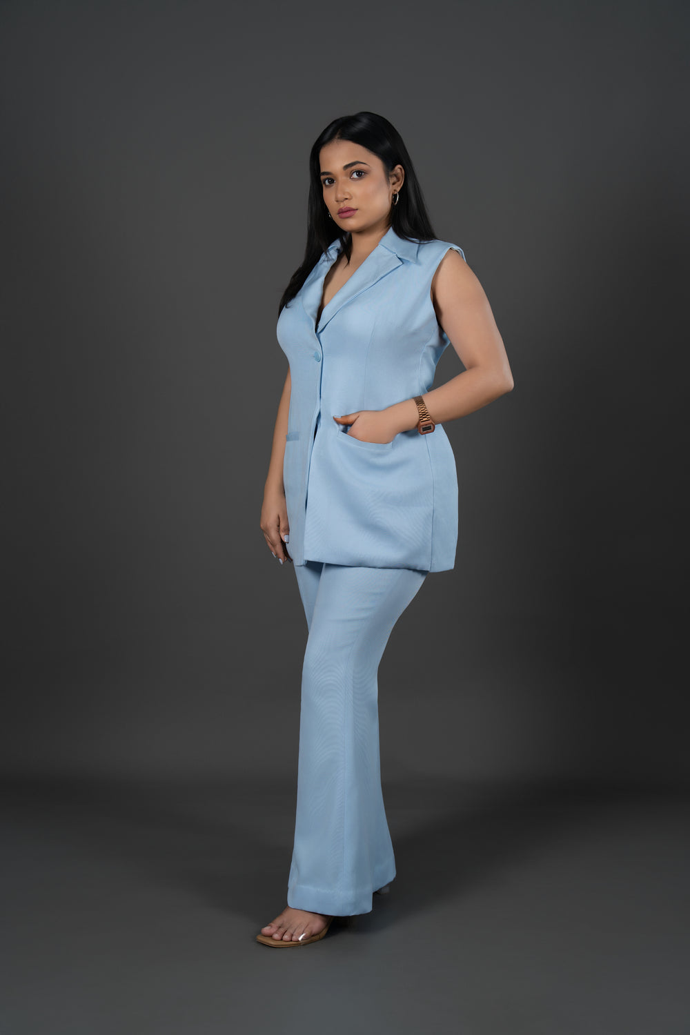 Women's Sky Blue Flared Formal Pants