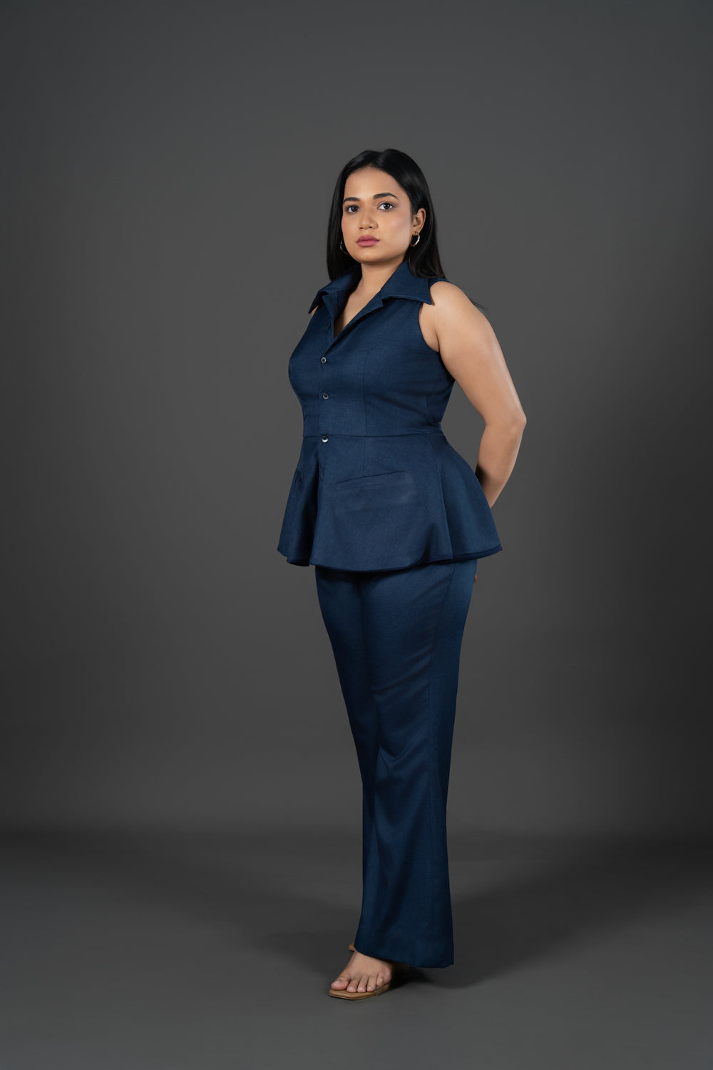 Women's Navy Blue Flared Trousers