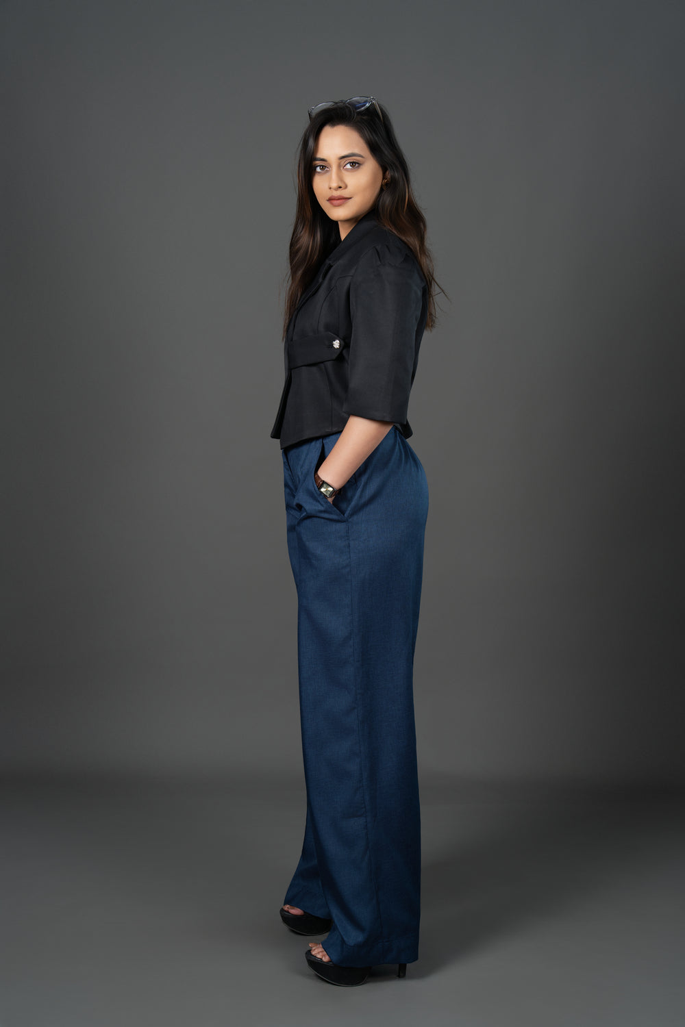 Women's Navy Blue Straight Leg Trousers