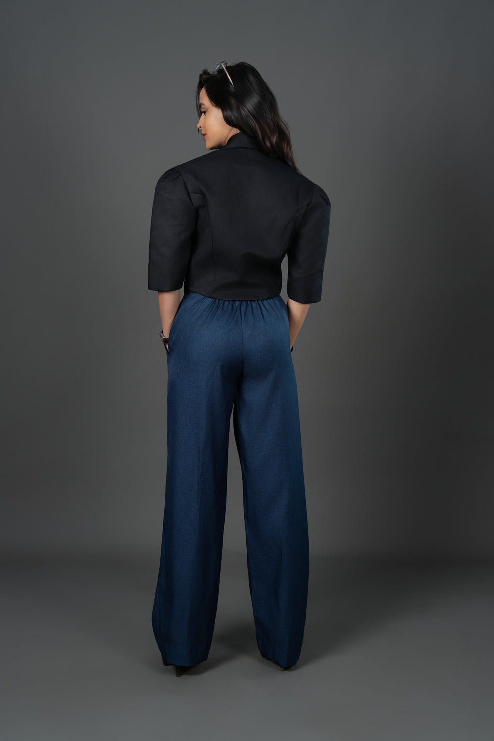 Women's Navy Blue Straight Leg Trousers