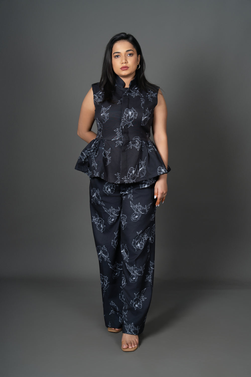 Women's Black Floral Print Straight Leg Trousers