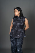 Women’s Black Floral Peplum Co-ord Set – Sleeveless Top & Trouser Set