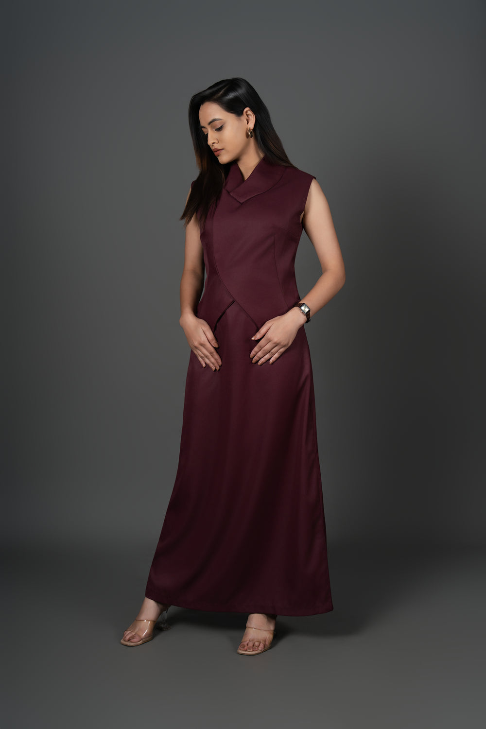Women's Maroon Midi Skirt