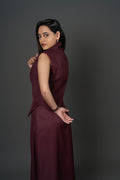 Women’s Maroon Waistcoat & Skirt Co-ord Set – Tailored Formal Two-Piece Set