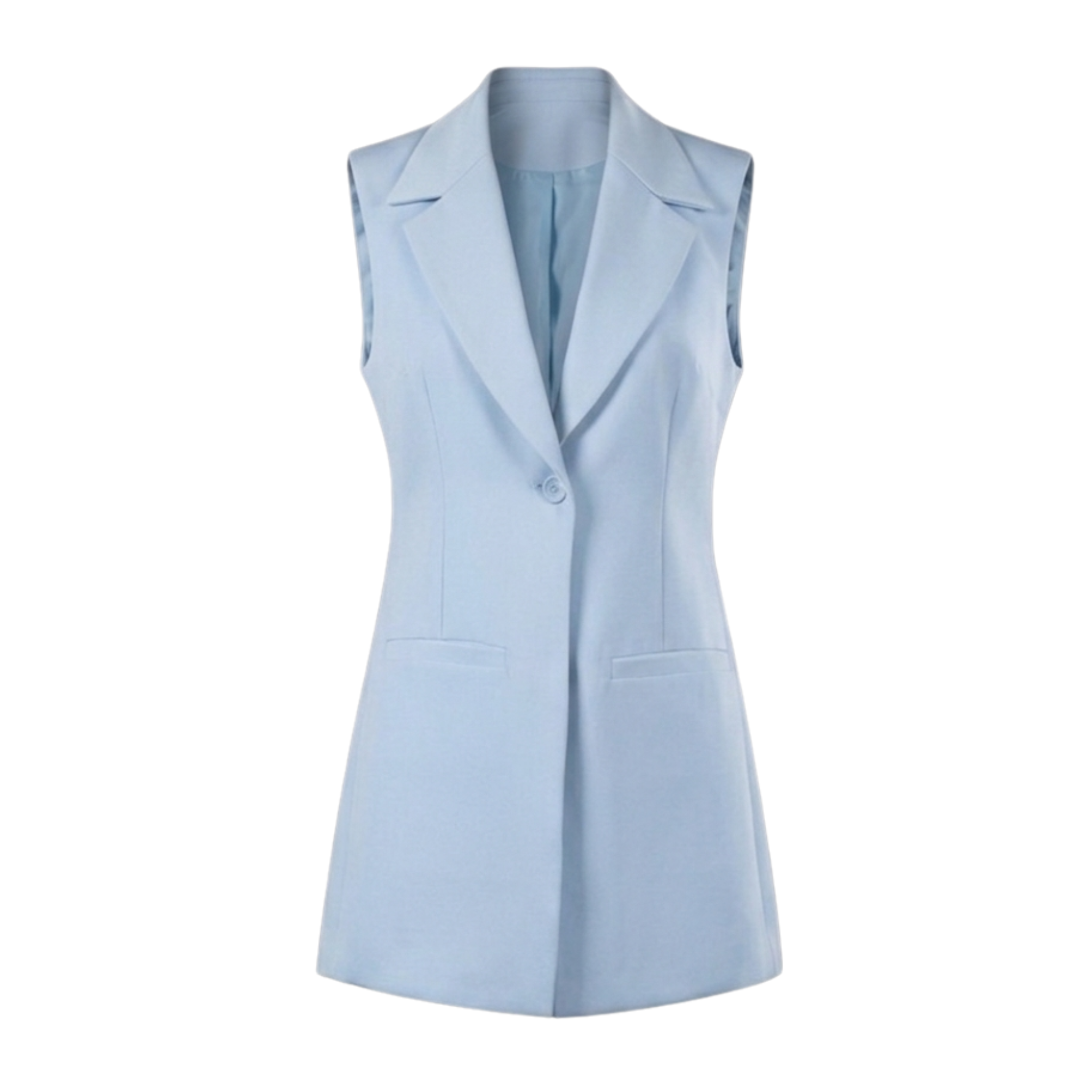 Women’s Blue Longline Waistcoat – Sleeveless Tailored Workwear Layer