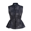 Women’s Black Printed Peplum Waistcoat – Sleeveless Floral Workwear Top