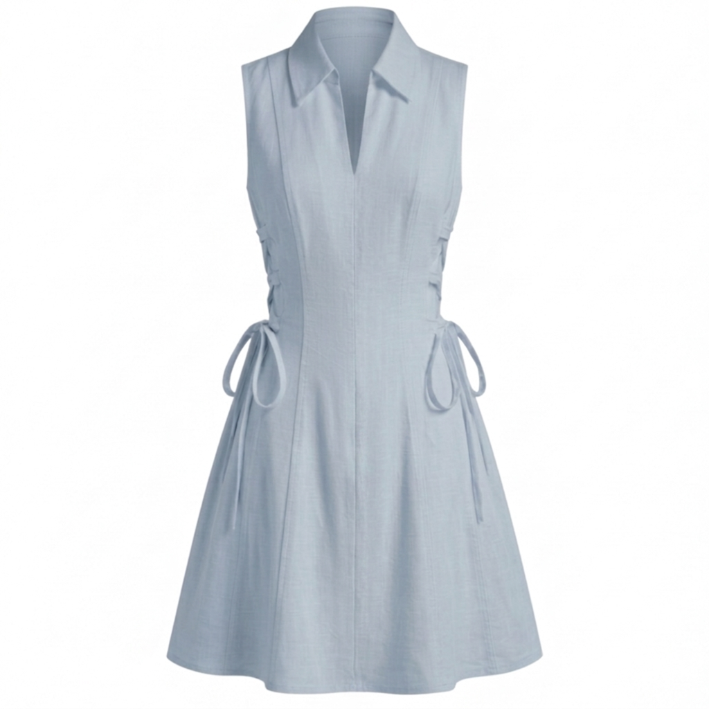 Cotton tie-waist short dress