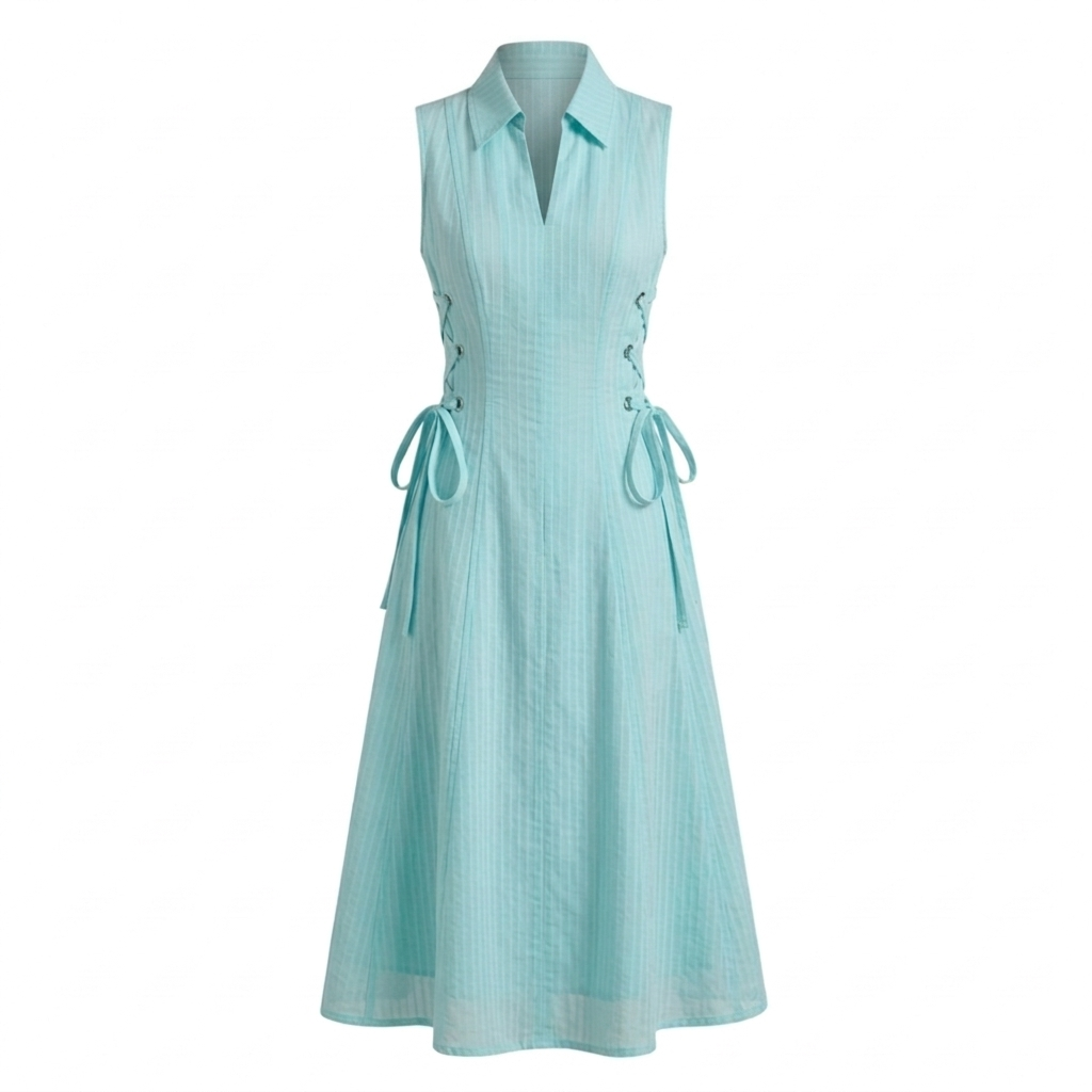 Aqua tie-waist dress- Midi Length
