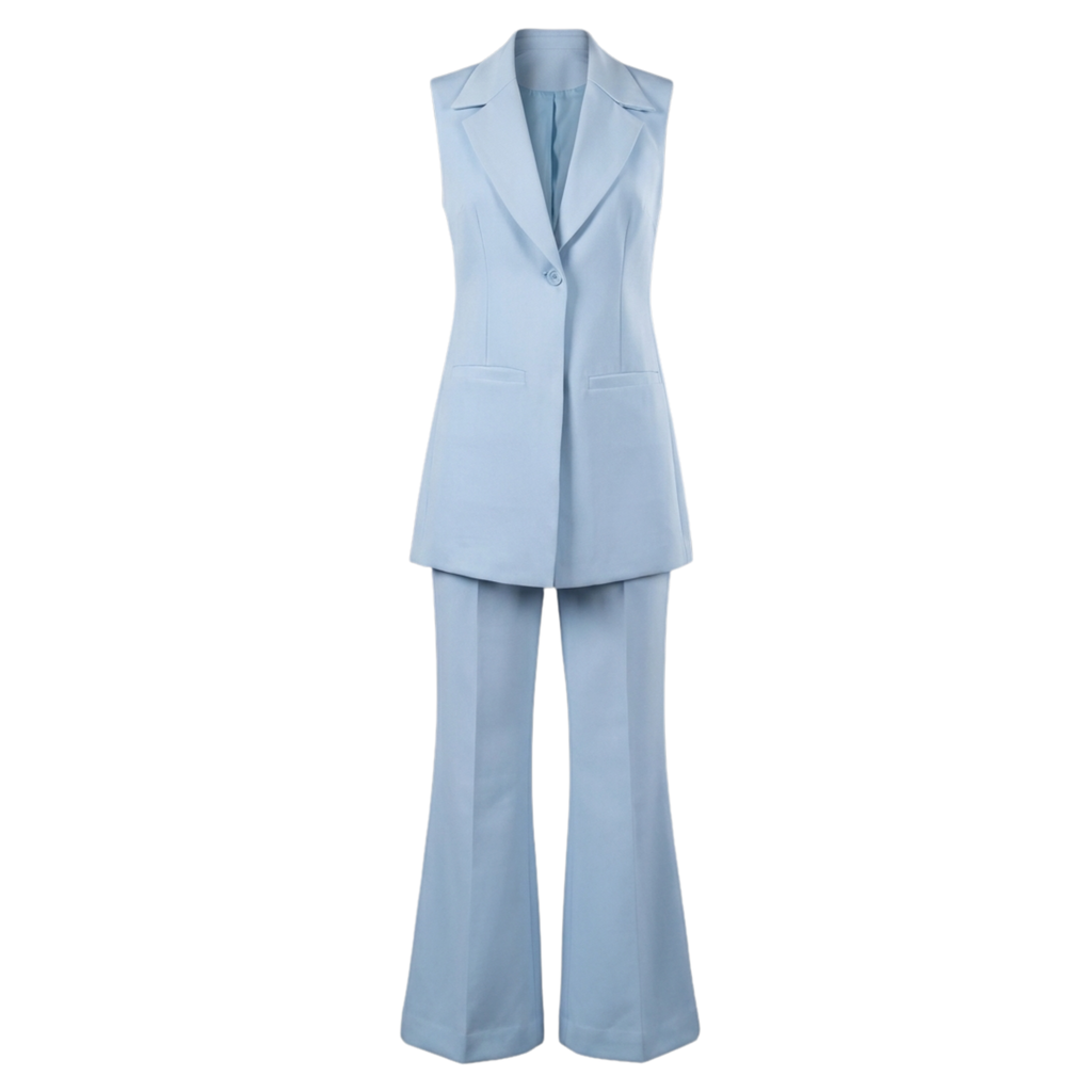Women’s Blue Long Waistcoat Co-ord Set – Tailored Sleeveless Trouser Set
