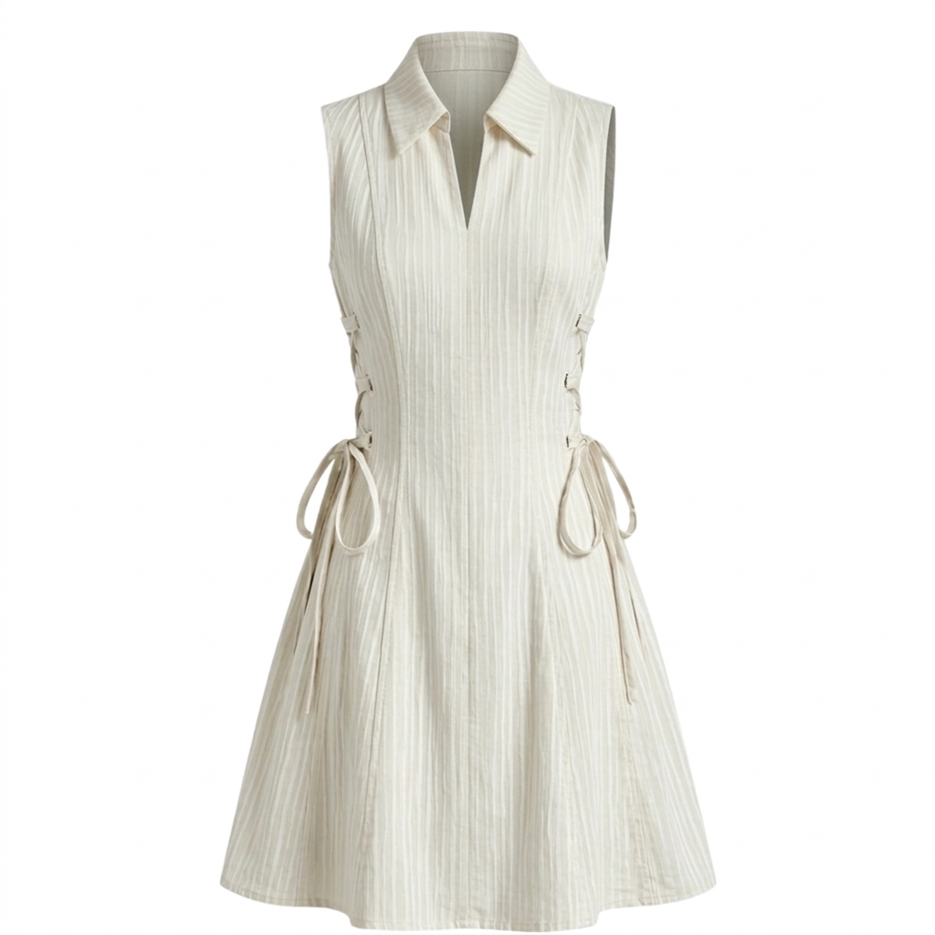 Stripe tie-waist short dress