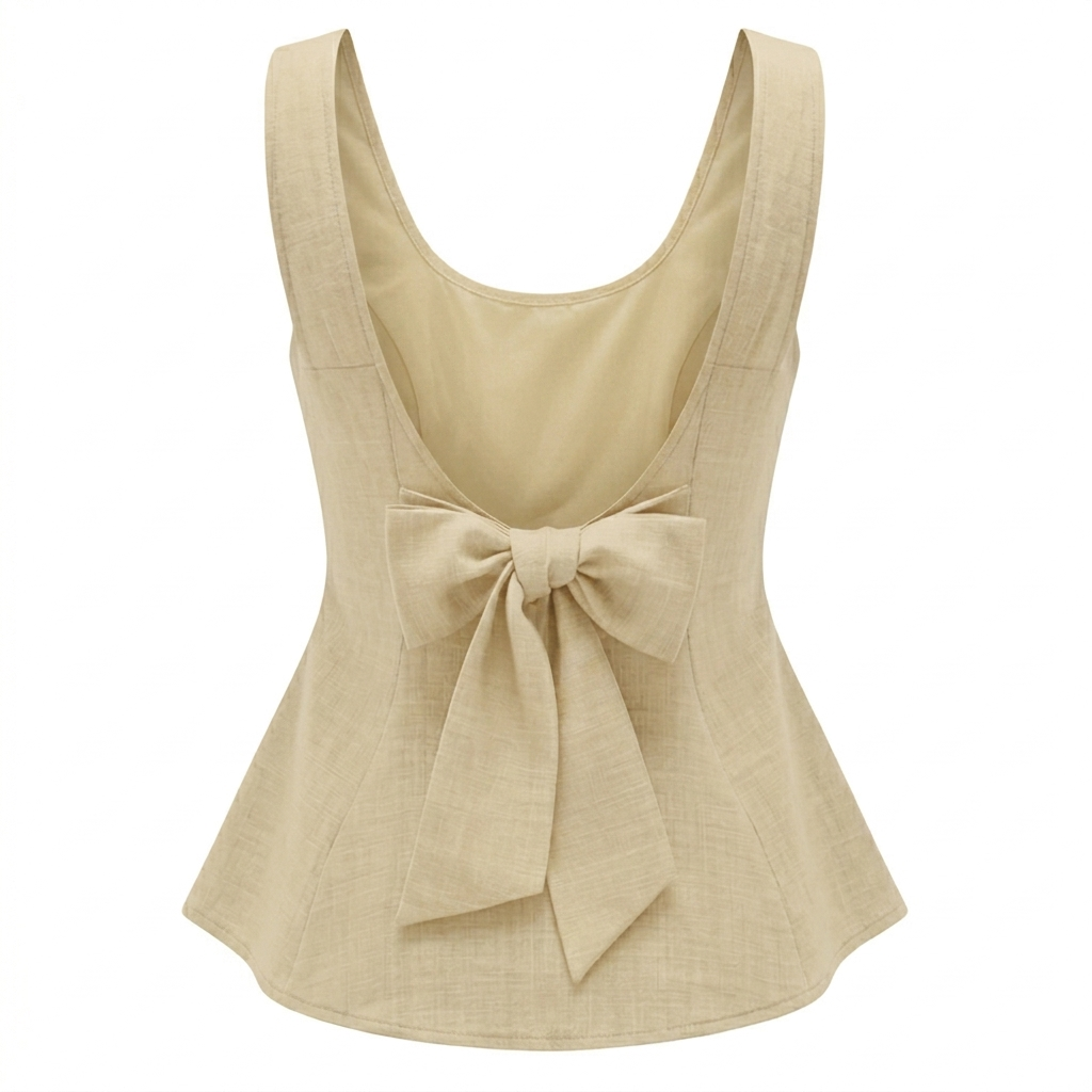 Women’s Sleeveless Bow Back Peplum Top-Cotton