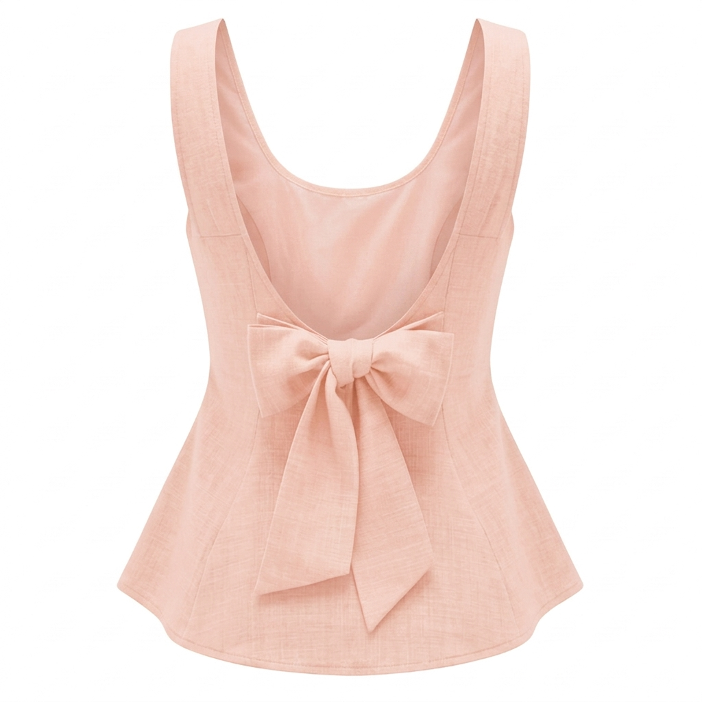 Women’s Sleeveless Bow Back Peplum Top-Cotton