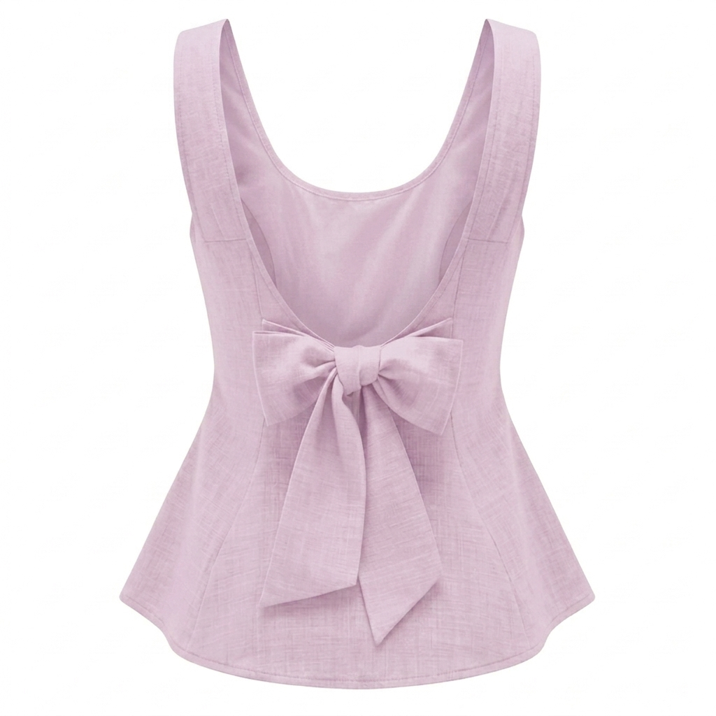 Women’s Sleeveless Bow Back Peplum Top-Cotton