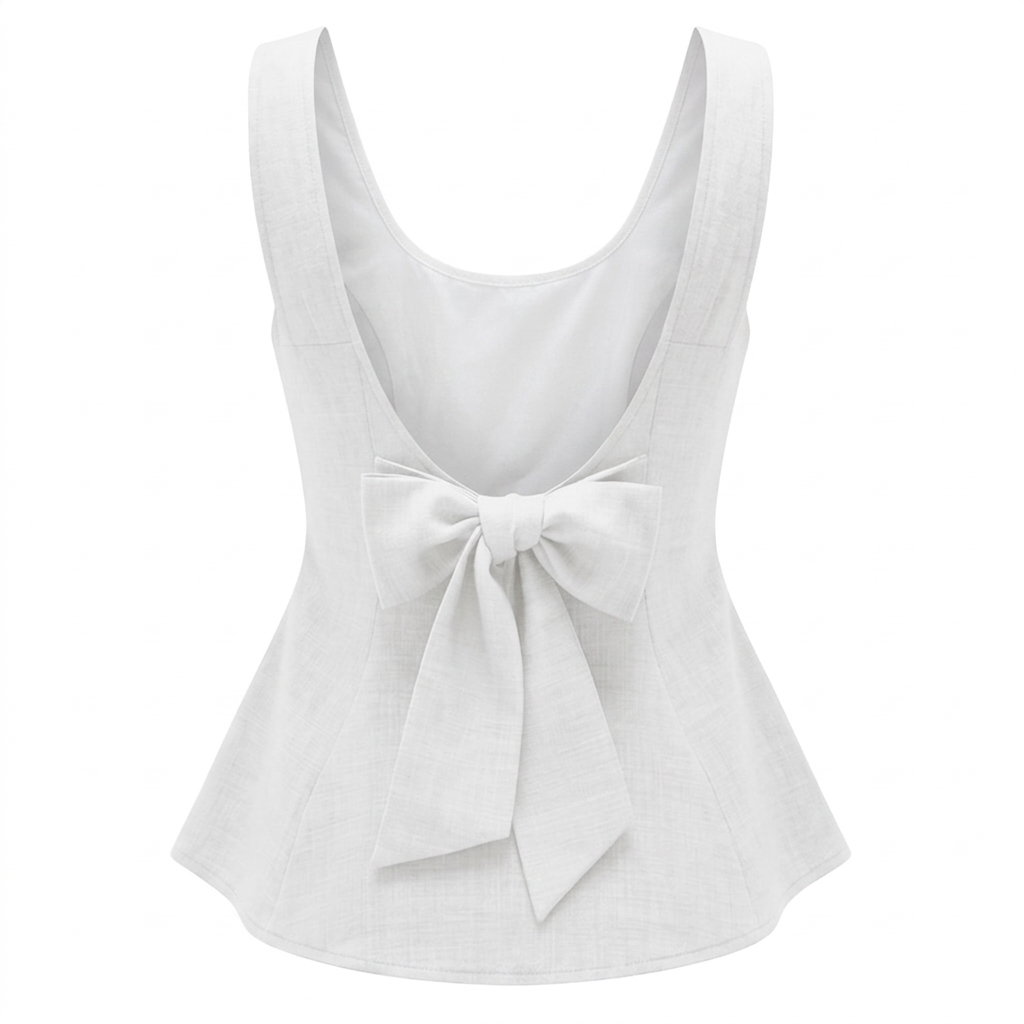 Women’s Sleeveless Bow Back Peplum Top-Linen